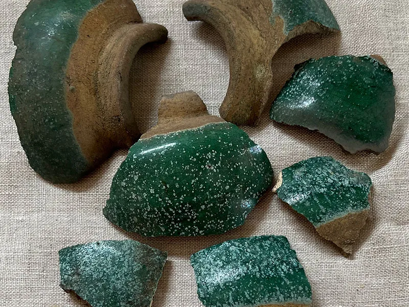 Archaeology-survey-by-PAL,-Green-earthenware-jar,-042923,-0916 Dartmouth Heritage Preservation Trust
